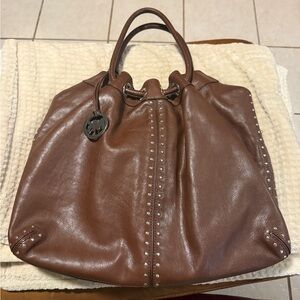 Michael Kors Brown Leather Studded Hobo / Bucket Bag